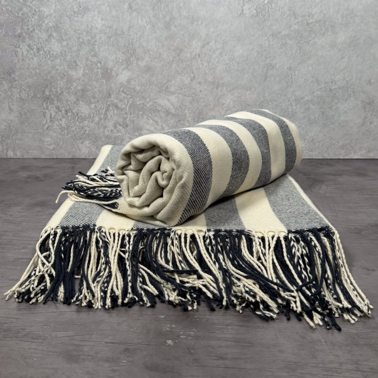 Fringe Throw Blanket - Blue/White Stripe