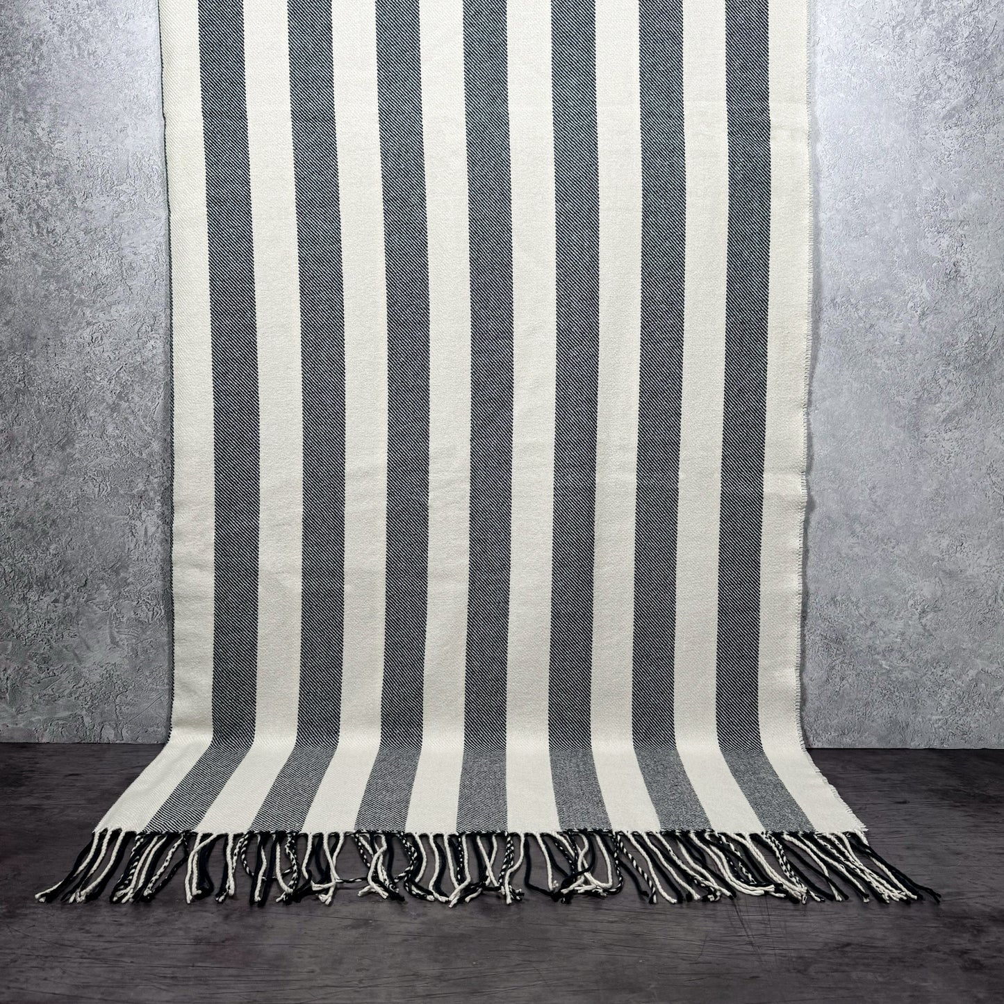 Fringe Throw Blanket - Blue/White Stripe