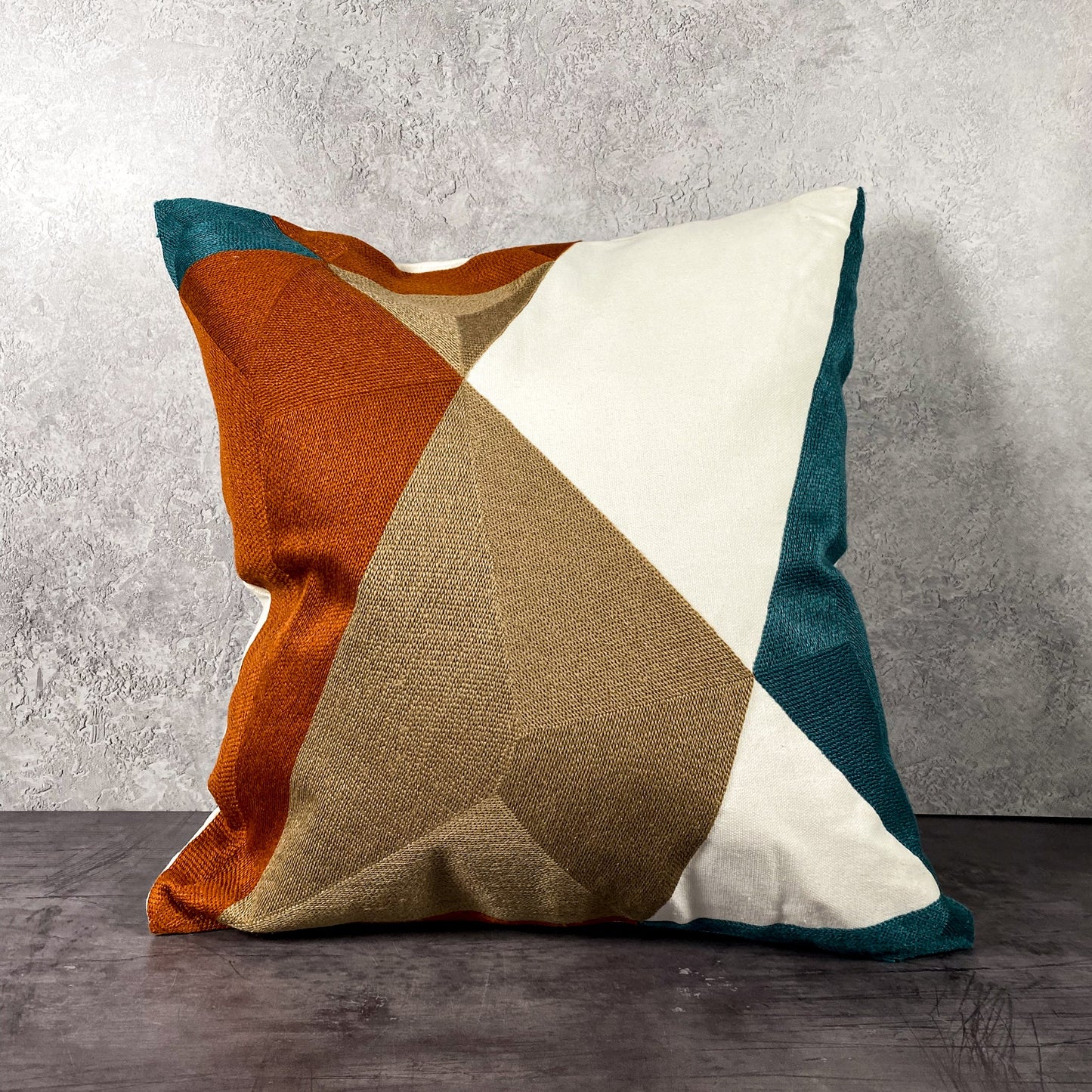 Geometric Pillow Cover - Teal/Rust